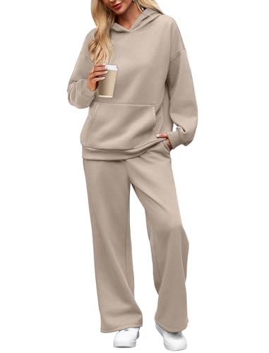 XIEERDUO Womens 2 Piece Outfits 2024 Sweatsuit Set Track Suits Oversized Hoodie Sweatshirts Wide Leg Sweatpants with Pockets2