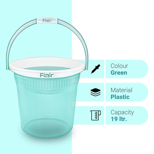 Image of FLAIR Estella Crystal 19 LTR T.Green Set of 3 I Plastic Bathroom Bucket | Strong and Durable Water Storage Bucket | Sturdy and Easy Grip Handle | Ideal for Bathing and Everyday Use