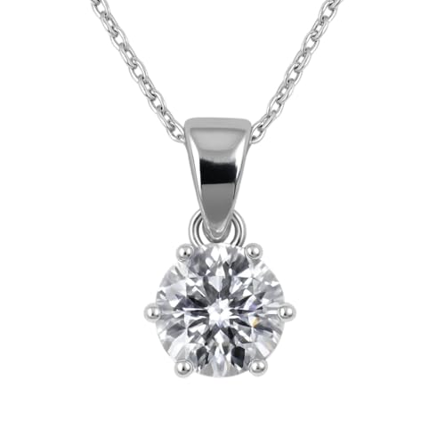 Collier solitaire argent 925 femme avec pendentif zirconium 6mm et sa chaîne de 45cm classique