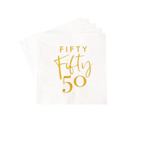 40pcs White and Gold 50th Birthday Paper Cocktail Beverage Napkins,Disposable Paper Napkins for 50th Anniversary 50th Birthday Napkins For Men and Women