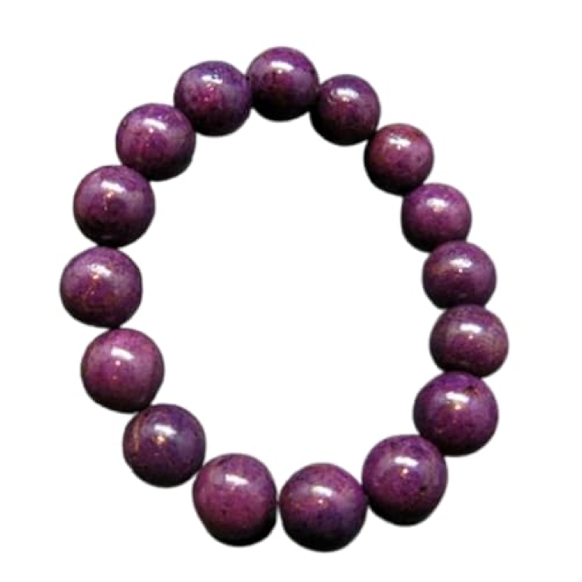Unisex Natural Purpurite 12mm Round Bead Stretchable Bracelet