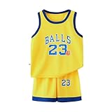 [hvreiop] 子供服 セットアップ 夏服 バスケットボールウェア 男の子 女の子 キッズ 速乾 通気性 薄手 タンクトップ ショートパンツ 2点セット ジュニア カジュアル 大きいサイズ スポーツウェア かっこいい 人気 通園 通学 練習着(イエロー,150)