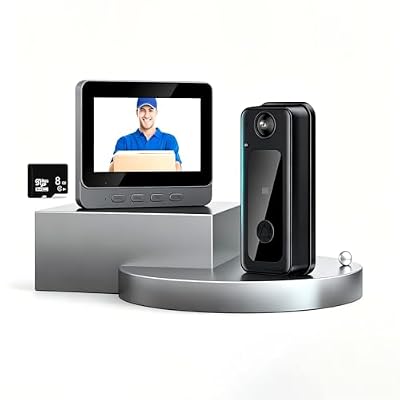 Wireless Doorbell Camera Video Monitor with Display 4.3" Screen Indoor Visual Base Station, Two Way Talk, Night Vision / 170° Viewing Angle for Home Surveillance.Includes a Memory Card