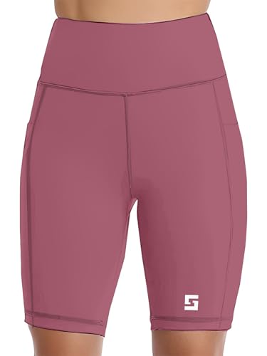 Image of Women's Polyester Stretchable Gym Shorts with Side Pockets High Waist Slim Fit Above Knee Length Activewear Tights Gym Fitness Cycling Running Yoga Shorts for Women