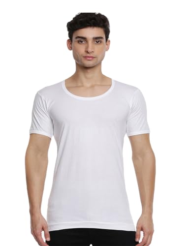 Image of RAMRAJ COTTON Men's White Round Neck Half Sleeve Cotton Innervest Undershirt /Banian /Vest|Skin Friendly Comfortable Fabric