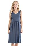 Bearsland Women's Sleeveless Maternity Dress Nursing Breastfeeding Dresses with Pockets,Azure,L