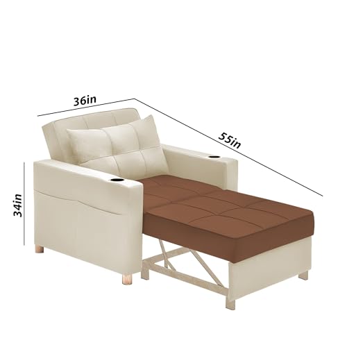Image of Casaliving Treshta Seater Pull-Out Premium Fabric Sofa Cum Bed Sofa Set for Living Room Premium Fabric Sofa Set for Living Room Sofa Cum Bed (Cream Brown, 1 Seater)