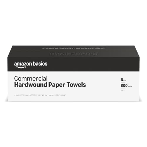 Amazon Basics 1-Ply White Hardwound Paper Towels | Bulk | High Capacity Roll | Compatible with Universal Dispensers | FSC Certified | 800 feet per Roll (6 Rolls) (Previously AmazonCommercial)