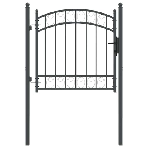 vidaXL Porte de Clôture Gris 100 x 100 cm Acier Peint par Poudre, Matériel d'extérieur Moderne, Portail en Acier rectangulaire avec Design arqué, accès Jardin et terrasse