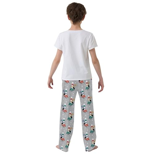 ZZXXB Winter Penguin Skating Boys Long Pants Soft Trousers Elastic Waist Kids Lounge Bottoms with Pockets S-XL3