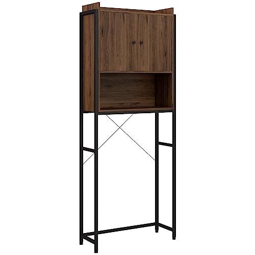 kleankin - Mueble Estanterias Almacenaje para Baño, Armario de 2 Puertas y Nicho, 68 x 25,5 x 172,5 cm, Color Marrón y Negro