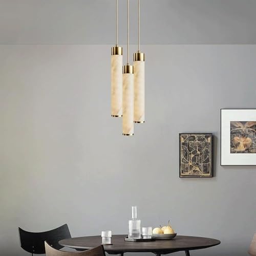 Mengdidi M-88550 Natural Alabaster Glass Pendant Light For Kitchen Island, Marble Long Tube Pendant Light Fixtures thumb #4