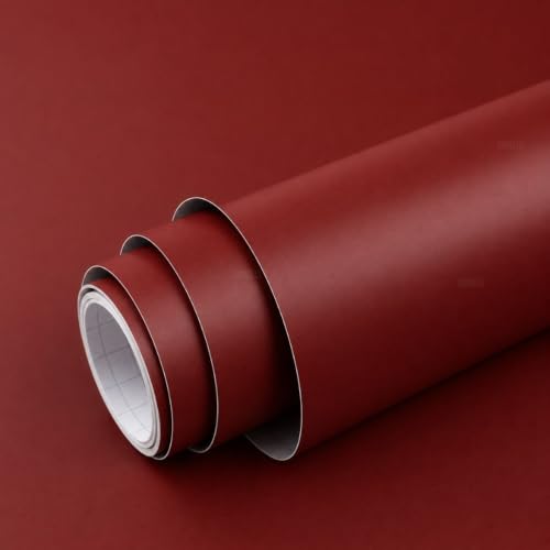 Image of HOME13 Red Wall Paper Peel and Stick Contact Paper Garnet Red Wallpaper for Cabinets and Drawers Matte Wallpaper Removable Self-Adhesive for Bathroom Countertops Vinyl Sticker(20x150 Inch)