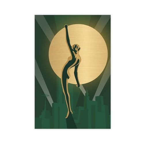 Peinture art nouveau doré et vert grande décoration murale salon et chambre 61x91cm