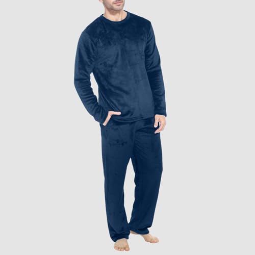 Mens Pajamas Set 2Pc Flannel Pajamas for Men Velvet Fleece Lounge Pants Long Sleeve Sleepwear Soft Pjs Sleepwear3