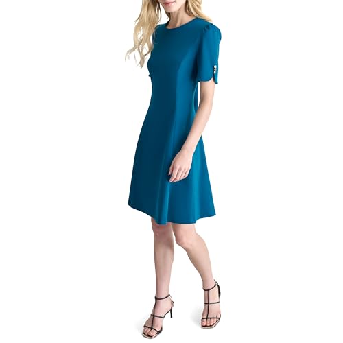 Image of DKNY Women's Button Short Sleeve Fit and Flare Dress