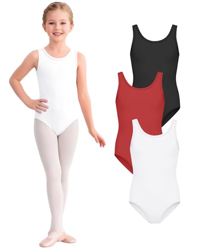 Image of 3 Pack Girls Leotards Toddler Ballet Tank Leotard Kids Dance Gymnastics Outfits Solid Sleeveless Bodysuit 2-12Y