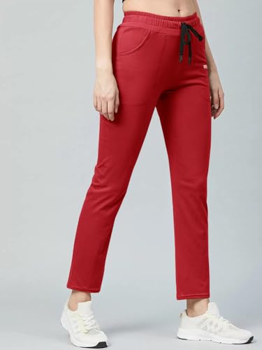 Image of Pinkmint Women Cotton Track Pants with Both Side Pockets | Elastic Waist & Drawstring | Regular Fit | Lounge, Gym & Casual Wear