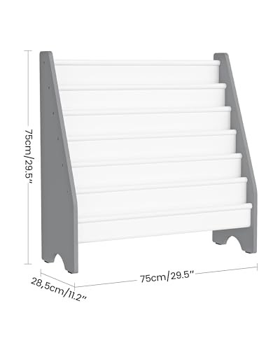 6-Tier Kids Bookshelf, Kids Sling Bookcase, Magazine and Book Storage Rack, Large Capacity Book Organizer, Book Shelf for Kids Room, Bedroom, Nursery, Playroom, White and Gray MCW07WG - Image 4