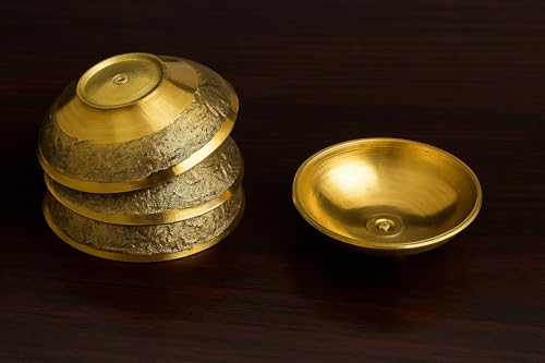 Image of NAVRANGINI Decorative Pure Brass Katori for Pooja, Festivals, Prasad & Desert | Small Multipurpose Prasadam Bowls for Pooja | Pooja Items Peetal Bowl, Pital Diya Chawal Kumkum Cups for Puja (Set of 4)