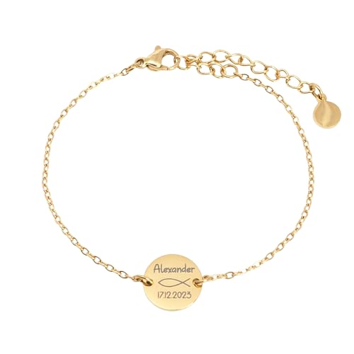 Personalisiertes Armband Taufe, Mädchen Junge Gold, Silber, Rosé, Taufschmuck Kommunion