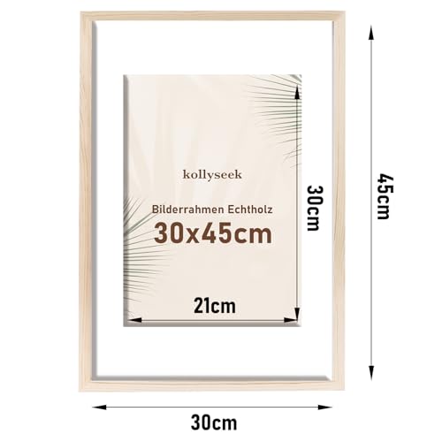 kollyseek Picture Frame 30 x 45 cm Real Wood with Mount Wooden Frame with Acrylic Glass Pine Wood Photo Frame with Shatterproof Acrylic Glass Panels Picture Frame Wood Room Decoration - Image 3