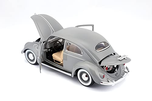 Bburago Volkswagen Maggiolino (1955): Modellino Auto In Scala 1:18, Porte, Bagagliaio E Cofano Mobile, Grigio (18-12029G) - 7