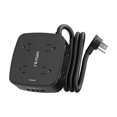 Image of 5Ft Surge Protector Power Strip - 8 Widely Outlets with 4 USB Ports, 3 Side Outlet Extender with 5 Feet Extension Cord, Flat Plug, Wall Mount, Desk USB Charging Station, ETL,Black