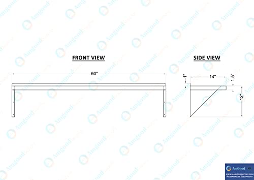 Image of AmGood 14 inch x 60 inch Stainless Steel Wall Shelf | Appliance & Equipment Metal Shelving | NSF | Kitchen, Restaurant, Garage, Laundry, Utility Room | Heavy Duty | Squared Edge