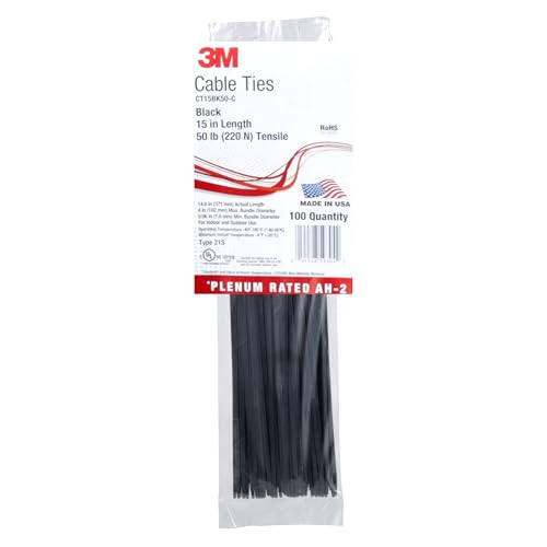 3M Cable Tie CT15BK50-C, 15 in, 50 lb Tensile Strength, Black, Bag of 100 - image 1