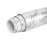 Yuanpgky PVC-Selbstrolle mit Marmor-Effekt, für Küchenarbeitsplatten, Schränke und Möbelrenovierung, 40 cm x 300 cm, wasserdicht, ölbeständig, Weiß / Grau