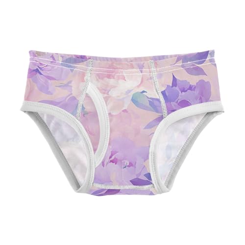 KLL Peonies Lilac Watercolor Ongrey Pink Toddler Boys Soft Briefs Breathable Children Undies