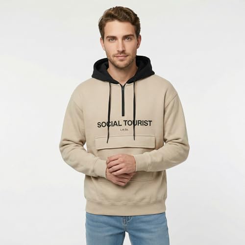 Image of FUNKY MONKEY Men's Color Block Hoodie Sweatshirt with Kangaroo Pocket | Cotton Blend Pullover Hooded Sweatshirt | Casual Streetwear Winter Hoodie for Men
