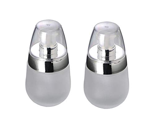 2PCS 1oz 30ml Transparent With Silver Ring Glass Pump Bottles Dispenser Jars Pot Container For Travel​ Makeup Foundations Lotion Cosmetic Serums Face Cream