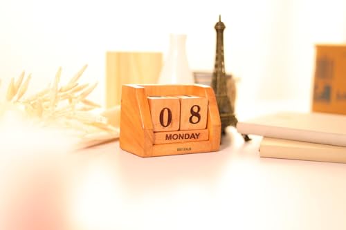 Image of Handmade Wooden Perpetual Desk Calendar | Vintage Wooden Table Calendar for Home & Office Decor (CALENDER 4)