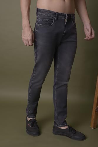 Image of i'sol Men's Tapered Fit Solid Mid-Rise Stretchable Casual Jeans