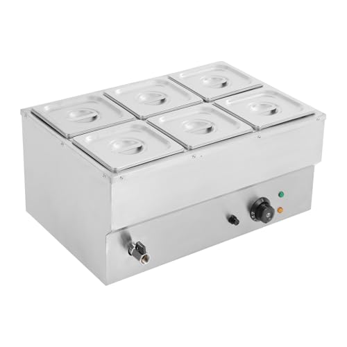 110V Food Soup Warmer 6 Pan,Table Food Grade Stainelss Steel Countertop Commercial Canteen Buffet Server Steam Stove Heater, 1.5KW Electric Countertop Food Warmer with Temperature Control (6-Pan)