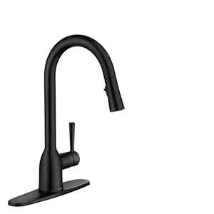 Moen Adler Matte Black One-Handle High Arc Kitchen Sink Faucet with Power Clean, Modern Kitchen Faucet with Pull Down Sprayer, 87233BL
