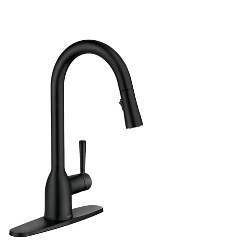 Moen Adler Matte Black One-Handle High Arc Kitchen Sink Faucet with Power Clean, Modern Kitchen Faucet with Pull Down Sprayer, 87233BL by Moen - Used condition - US$161.02