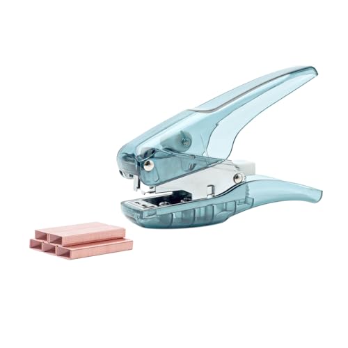 Image of NatSumeBasics Blue Plier Effortless Stapler & 1000 Rose Gold Staples 25 Sheets Capacity Heavy Duty Manual Staplers for Office Supplies