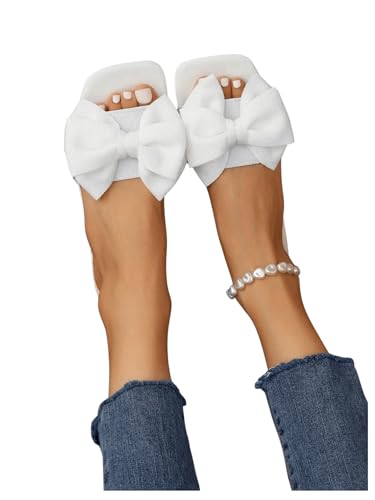 Image of GORGLITTER Women's Gold Sandals Dressy Cute Summer 2026 Bow Square Toe Trendy Beach Boho Wedding Vacation Slides Shoes
