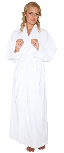 Arus Women's Long Style Full Length Robe Thick Shawl Collar Turkish Bathrobe White Large