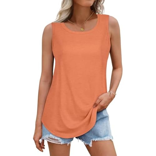rosemia Tank Tops for Women Summer Sleeveless Casual Loose Fit Tunic Tops 2026 Small Ab Solid Orange Color