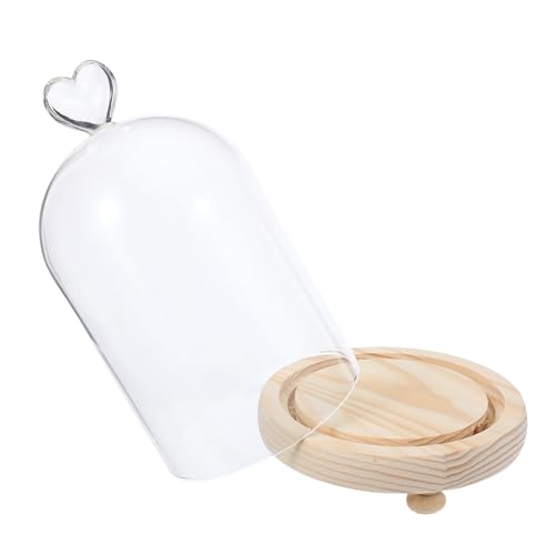 Alipis Cloche en Verre Forme Cœur avec Socle en Bois 20 Cm, Couvercle Transparent pour Fleurs et Figurines en Argile, Décoration Élégante pour...