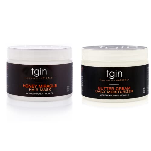 tgin Butter Cream Daily Moisturizer and Honey Miracle Hair Mask Duo for Curly, Coily and Wavy Hair, Rich Moisture and Deep Conditioning for Dry Hair, 12 oz (Set)