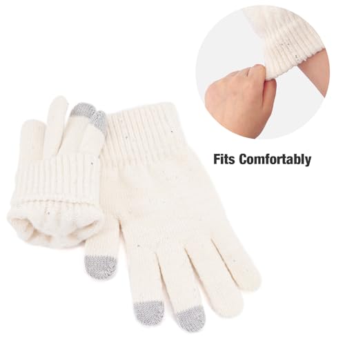 Womens Sparkly Winter Knit Fleece Lined Beanie Hat Touchscreen Gloves Long Scarf Set Gifts for Women4