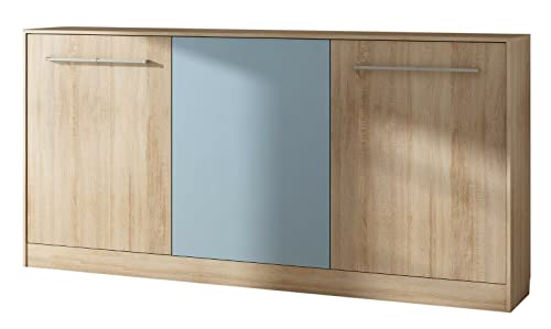 BB Loisir Armadio letto a scomparsa orizzontale 90 x 200 cm Sonoma Blu Letto Pieghevole Letto a Parete Roddy