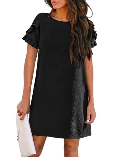 Image of HOTOUCH Womens Summer Dress 2025 Short Sleeve A-Line Mini Dress Casual Crew Neck Shift Dress Beach Sundress with Pockets