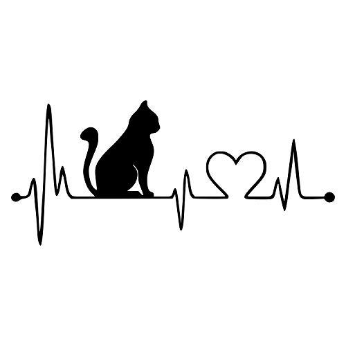 Image of JMM Industries Cat Heartbeat Vinyl Decal Sticker Car Window Bumper Premium Quality UV Resistant Die Cut (Black, 3-Inches)