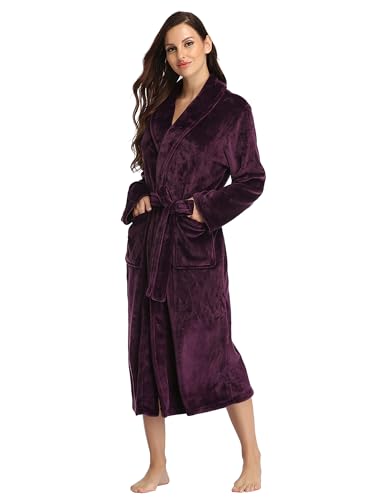 Image of RONGTAI Womens Bathrobe Ladies Fleece Plush Warm Long Robes Fleece Nightgown Sleepwear